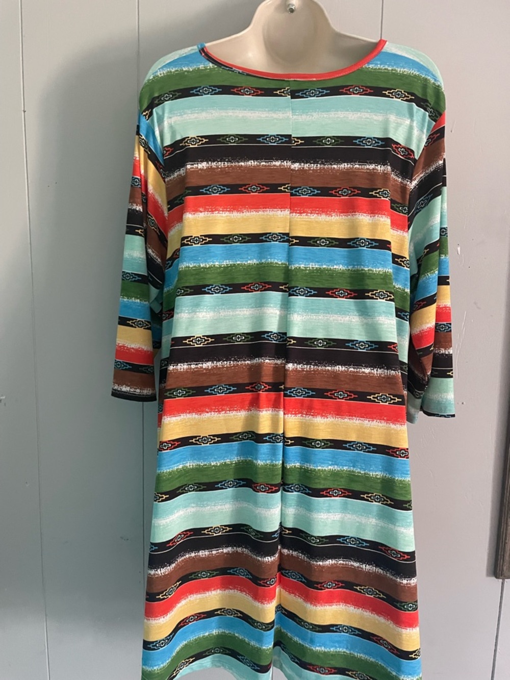 Lucky & Blessed Multicolor Striped Tunic - Teal, Red, Yellow, Brown, Blue - Picture 2 of 3